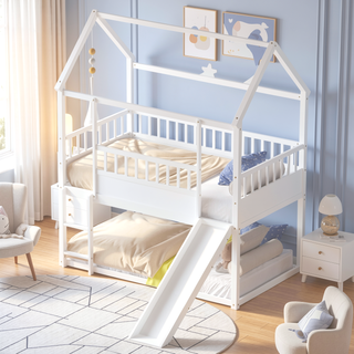 Sunvega House Bunk Bed with Convertible Slide and Ladder for Child Safety