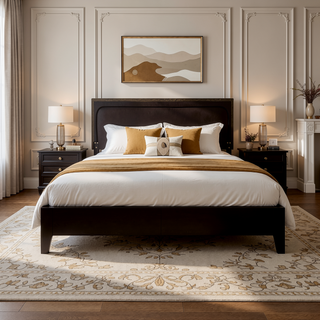 Sunvega Full Bed with Nailhead Trim and Solid Wood Legs in Modern Black Finish