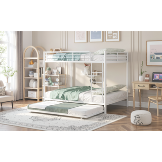 Sunvega Twin Over Full Metal Bunk Bed with Trundle for Space Saving and Safety