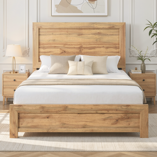 Sunvega Natural Finish Full Bed with Headboard Footboard and Rails