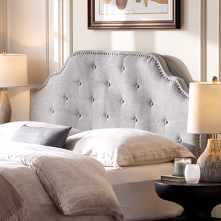 Sunvega Queen Size Upholstered Headboard with Tufted Design and Nailhead Trim