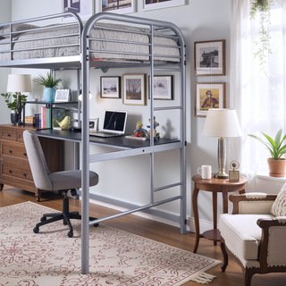 Sunvega Contemporary Full Metal Twin Loft Bed with Workstation and Guard Rails