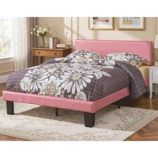 Sunvega Pink Faux Leather Upholstered Twin Size Platform Bed with Wooden Slats