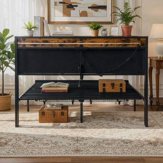 Sunvega King Bed Frame with Storage Headboard LED Lights and USB Charging Station