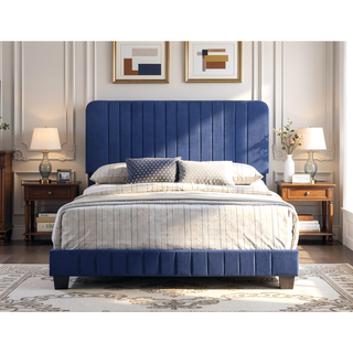 Sunvega Full Bed with Chic Tufted Headboard and Vibrant Blue Hue in One Box