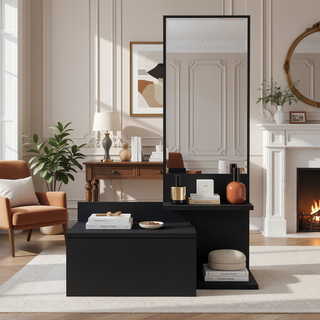 Sunvega Vienna 23.6" Wide Floating Mirror Console Table with 3-Tier Shelf