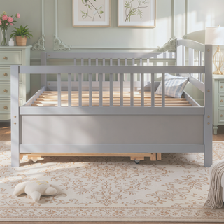 Sunvega Full Size Daybed with Twin Trundle Solid Wood Frame for Living Room