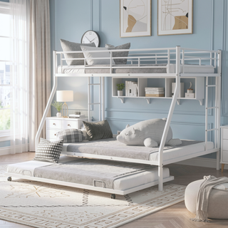 Sunvega Twin over Full Bunk Bed with Twin Trundle and Two Ladders