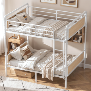 Sunvega Industrial Twin XL over Twin XL Metal Bunk Bed with Safety Rails and Ladder