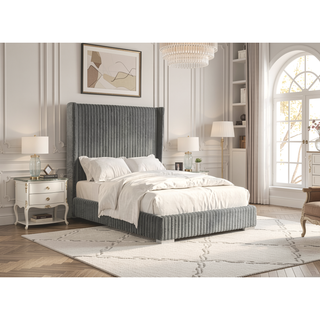 Sunvega Contemporary White Fur Chenille Fabric Mattress Ready Queen Size Bed