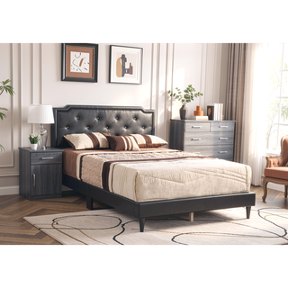 Sunvega Full Bed with Chic Tufted Headboard and Vibrant Blue Hue in One Box