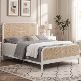 Sunvega Modern Rattan Woven Design Metal Queen Bed Frame with Powder Coated