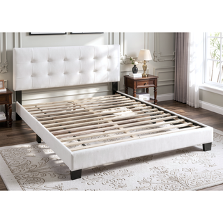Sunvega Modern Faux Leather Queen Size Bed with Rectangle Headboard and Support Legs