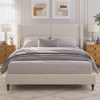 Sunvega King Size Bed Frame with High Back Upholstered Headboard and Boucle Fabric