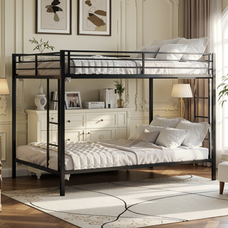 Sunvega Multi-Functional Square Tube Iron Bunk Bed with Full-Size Upper and Lower Beds