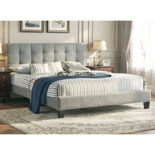 Sunvega Modern Light Gray Upholstered Tufted Headboard California King Platform Bed