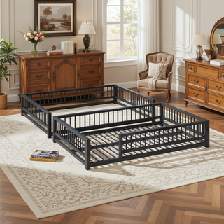 Sunvega Heavy Duty Twin XL over Queen Metal Bunk Bed Frame with Safety Guardrails