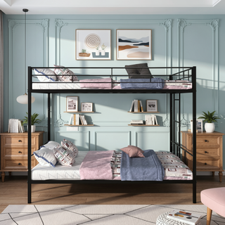 Sunvega Twin over Twin Bunk Bed with Metal Frame and Guardrails for Safety