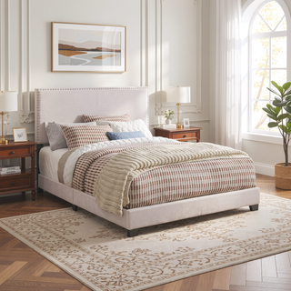 Sunvega Full Bed with Nailhead Trim and Solid Wood Legs in Modern Black Finish