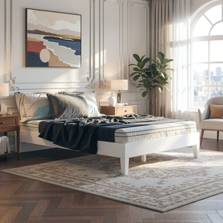 Sunvega Full Platform Bed with 28-Slat Support System in Solid Pine