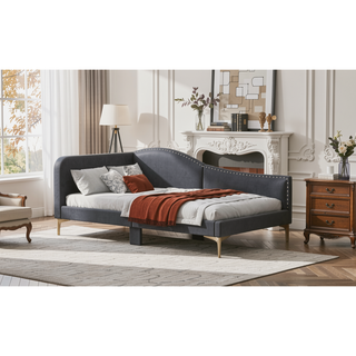 Sunvega Modern Upholstered Twin Daybed with Headboard Armrest Linen Fabric