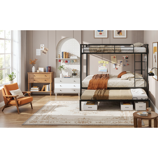 Sunvega Twin Over Full Metal Bunk Bed with Trundle for Space Saving and Safety