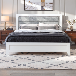 Sunvega White Queen Upholstered Bed with Modern LED Accent Lighting