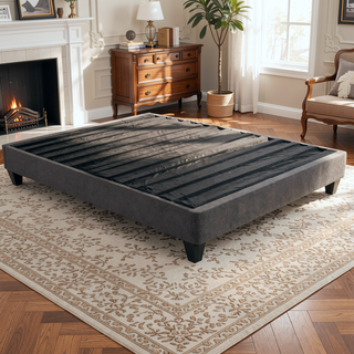 Sunvega Queen Size Upholstered Platform Bed Base with Dark Grey Linen Fabric