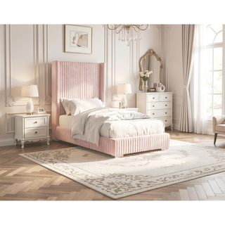 Sunvega Contemporary White Fur Chenille Fabric Mattress Ready Queen Size Bed