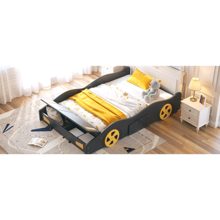 Sunvega Twin Size Race Car Bed with Wheels Storage and Sturdy Wood Construction
