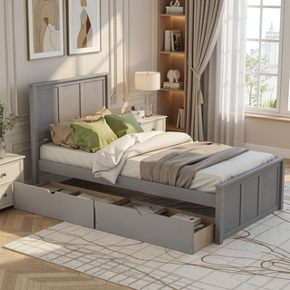 Sunvega Twin Size Platform Bed with Trundle in Espresso Made of Solid Wood