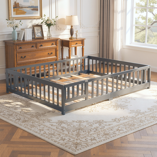 Sunvega Twin Size Floor Bed with Safety Guardrails and Door for Children