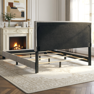 Sunvega Cream Upholstered Queen Bed with Padded Headboard and Black Wood Legs