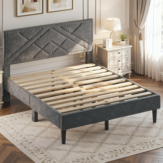 Sunvega Luxurious Queen Bed Frame with Linen Storage Headboard and Under Bed Storage