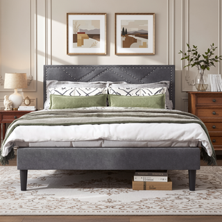 Sunvega Luxurious Queen Bed Frame with Linen Storage Headboard and Under Bed Storage