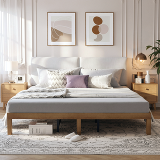 Sunvega Queen Size Solid Wood Platform Bed Frame with Strong Slat Support