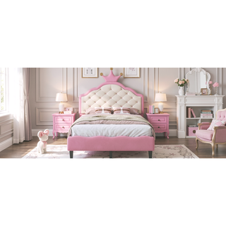 Sunvega Lovely Crown Fantasy PU Leather Princess Bed with Tufted Headboard