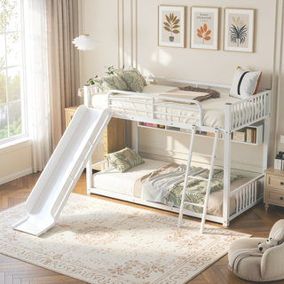 Sunvega Durable Metal Twin over Twin Bunk Bed with Fun Slide