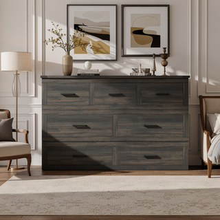 Sunvega Queen Size Murphy Cabinet Bed with Charging Station and Storage Drawer
