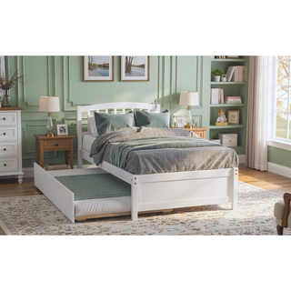 Sunvega Twin Size Gray Wood Platform Bed Frame with Trundle for Maximized Space