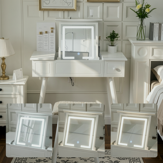 Sunvega Makeup Vanity Desk Set with Large LED Light Mirror and Storage Drawers