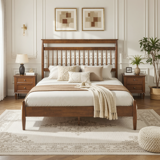 Sunvega Transitional Chestnut Finish Wood Frame Full Platform Bed in a Box