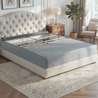 Sunvega 9 Inch Foldable King Size Metal Bed Base with Removable Linen Cover