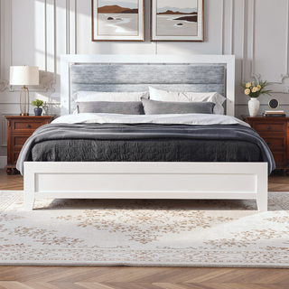 Sunvega White Queen Upholstered Bed with Modern LED Accent Lighting
