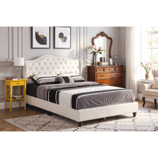 Sunvega Elegant Transitional White Upholstered Queen Bed with Soft Cozy Fabric