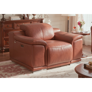 Sunvega Genuine Italian Leather Power Recliner with USB Charger and Chrome Legs