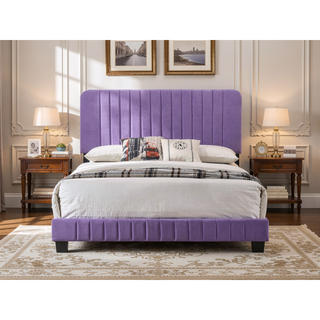 Sunvega Full Bed with Chic Tufted Headboard and Vibrant Blue Hue in One Box