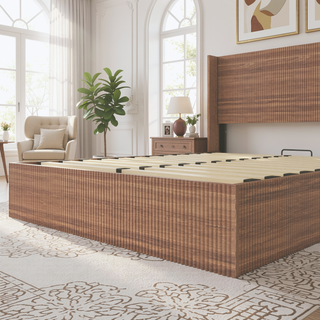 Sunvega Queen Wood Platform Bed Frame with Lift Storage and Chic Headboard