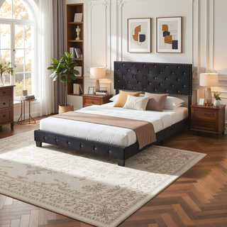 Sunvega Elegant Transitional Black Full Bed Frame For Restful Sleep