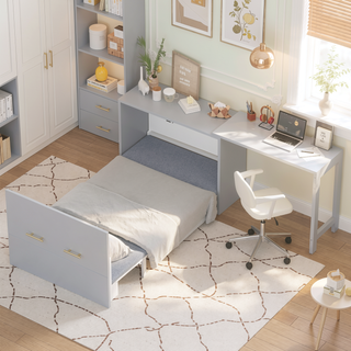 Sunvega Twin Size Murphy Cabinet Bed with Adjustable Desk and Foldable Cushion